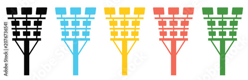 Photos Set of stadium floodlight tower icons in multiple colors for sports venue and ev