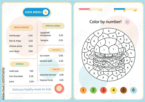 Creative children's food menu vector template featuring  
