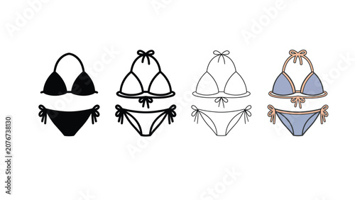 Four distinct styles of womens twopiece bikini swimsuit icons for beach vacation design elements