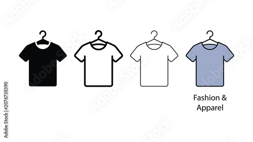 Minimalist tshirt clothing icons on hangers representing fashion and apparel industry concepts