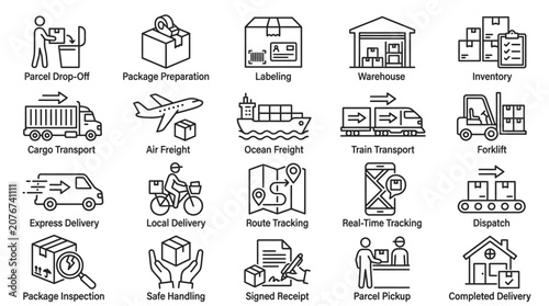 Logistics and transportation icons set.
