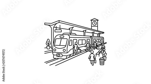 People waiting at train station platform.