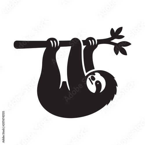 sloth hanging from tree branch vector silhouette clip art logo design illustration