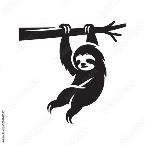 sloth hanging from tree branch vector silhouette clip art logo design illustration