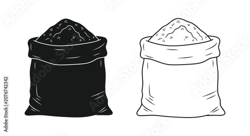 Two sacks filled with grain silhouette sack