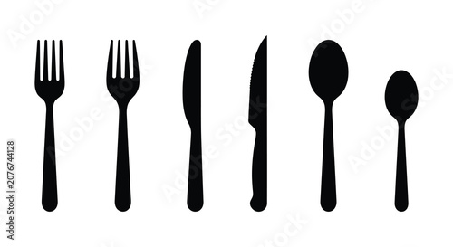 Foto Cutlery Collection Featuring Forks Knives And Spoons In A Black Silhouette table