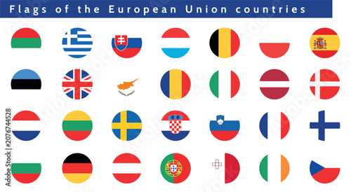 Quadro su tela A set of round icons with flags of all EU countries