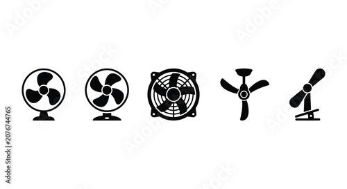 Bild auf Leinwand Collection of five electric fan silhouettes in a flat monochrome style silhouett