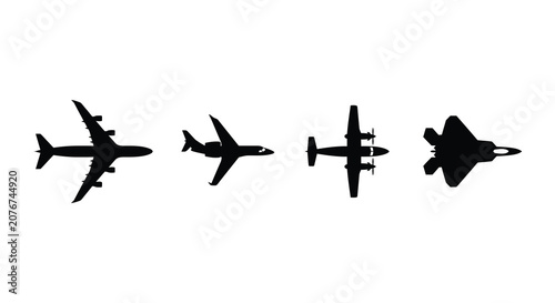 Konstfotografi Four Aircraft Silhouettes Depicting Evolution In Aviation Design Black And White