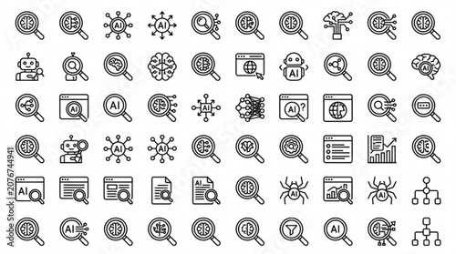 Graphic designer creates various icons and symbols for business and technology.