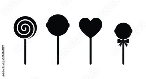 Foto Four lollipop silhouettes with varying head shapes against a white background si
