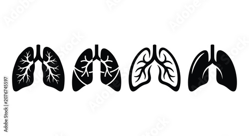 Bild auf Leinwand Four depictions of human lungs in varying detail presented as a black silhouette