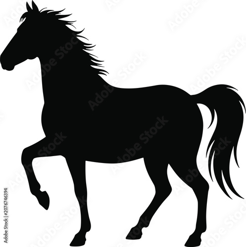 Foto Black silhouette of a standing horse with raised leg vector illustration EPS PNG