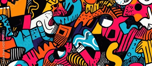 Abstract vibrant doodle art background.