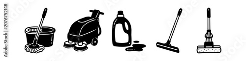 Foto Industrial floor cleaning equipment icon set