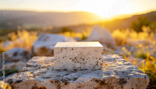 A bar of soap on a rock.