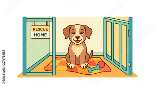 Rescue puppy in shelter with warm welcoming atmosphere symbolizing hope adoption and loving home