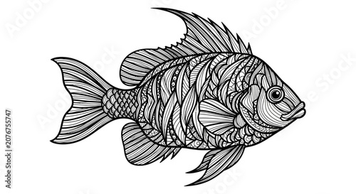 Bild auf Leinwand Intricate Zentangle Style Fish Illustration for Adult Coloring Books