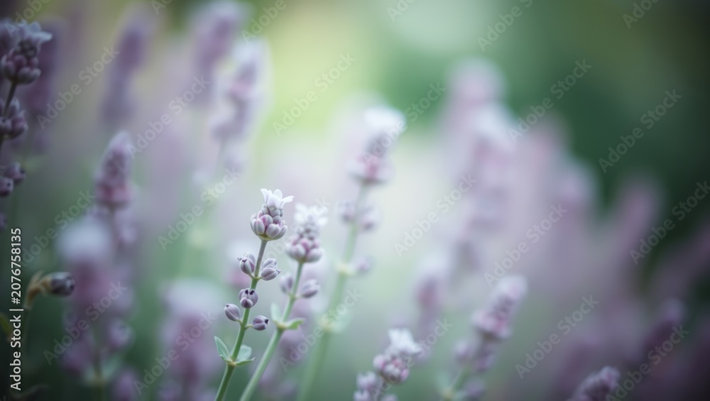 Obraz premium Sage and Lavender Stems Blooming in Morning Garden