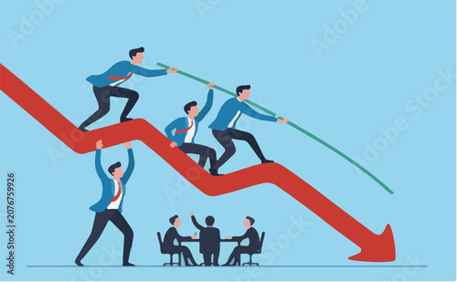 Foto Economic downturn challenge, overcome financial crisis obstacle, determination g