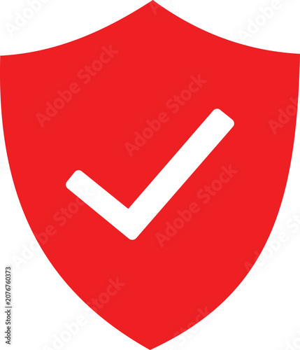 Schilderij op canvas A red shield with a white check mark inside, isolated on a white background, rep