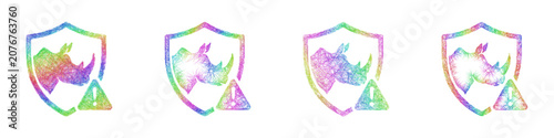 Schilderij op canvas Multicolored sketch endangered species icon design set