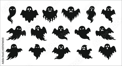 Bilde på lerret Ghost silhouettes with varied expressions black vector illustration on a white b
