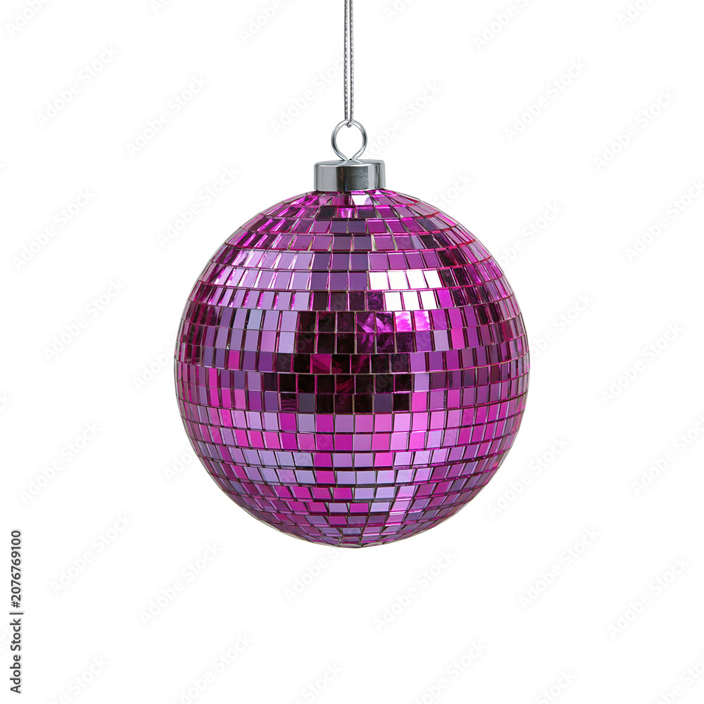Obraz premium Purple disco ball ornament with mirrored tiles on transparent