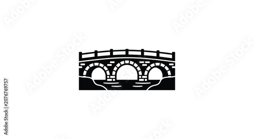 Obraz na płótnie A black silhouette of a stone bridge with arches over water a minimalist graphic