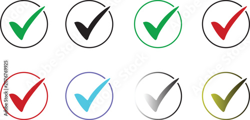 Collection of Colorful Check Mark Icons in Circles