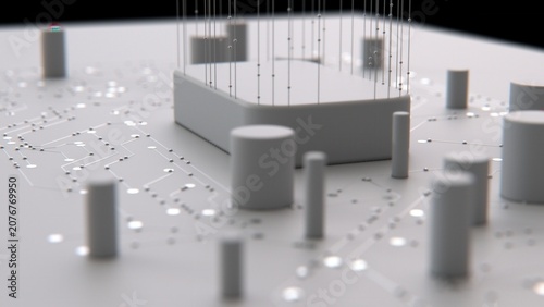 Quadro su tela Quantum computer with cylindrical qubits and suspended wire connections in a pho