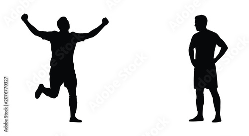 Fotografía Two male figures in dynamic poses depicted as a black silhouette against a white
