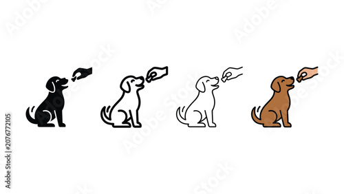 Bild auf Leinwand Four stylized dog head outlines in black brown white and line art variations sho