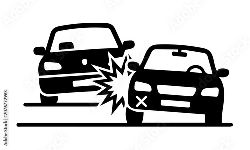 Car accident collision icon or warning symbol with accident collision silhouette transport isolated