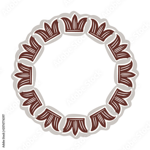 Hand drawn folk art greeting card frame motif. Flat isolated on white background vector illustration. Botanical scandi autumn fall nature design border ornament. Quirky framed childish flourish object