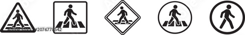 Foto Pedestrian crossing sign set with crosswalk, zebra, no walking and road safety vector icons EPS 10