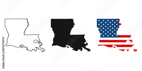 Foto Louisiana state map outline and flag design on transparent background