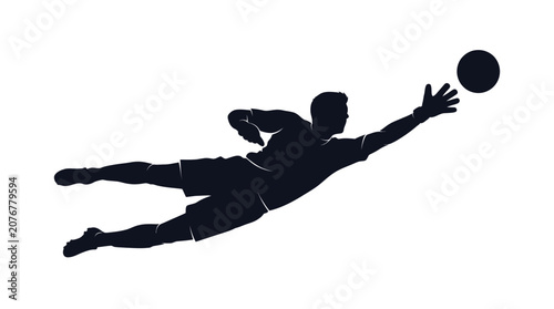 Photos Soccer goalkeeper silhouette diving for the ball black on white background footb