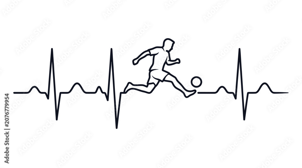 Obraz premium Running figure integrated with electrocardiogram line. Fitness, cardio heartbeat and active lifestyle vector illustration.