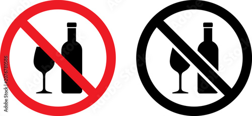 Quadro su tela No alcohol sign, prohibition sign with wine bottle and glass