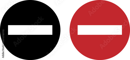 No entry traffic signs, red and black prohibition symbols