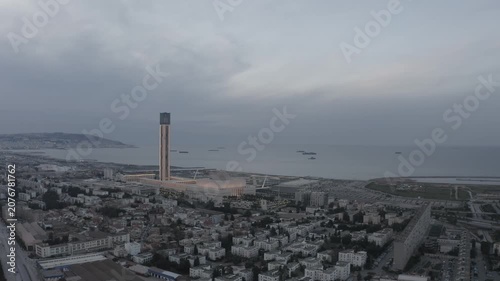 Aerial View of the Great Mosque of Algiers on a Cloudy Day