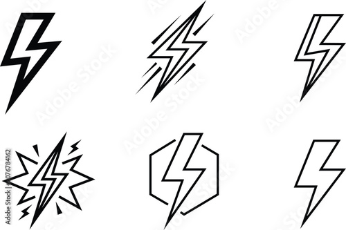 Lightning Bolt Energy Symbol Icon Collection Featuring Electric Power Flash Voltage And Charging Vector Designs