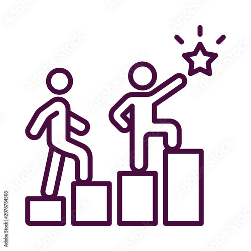 Teamwork and success two people climbing steps towards a shining star isolated on transparent background