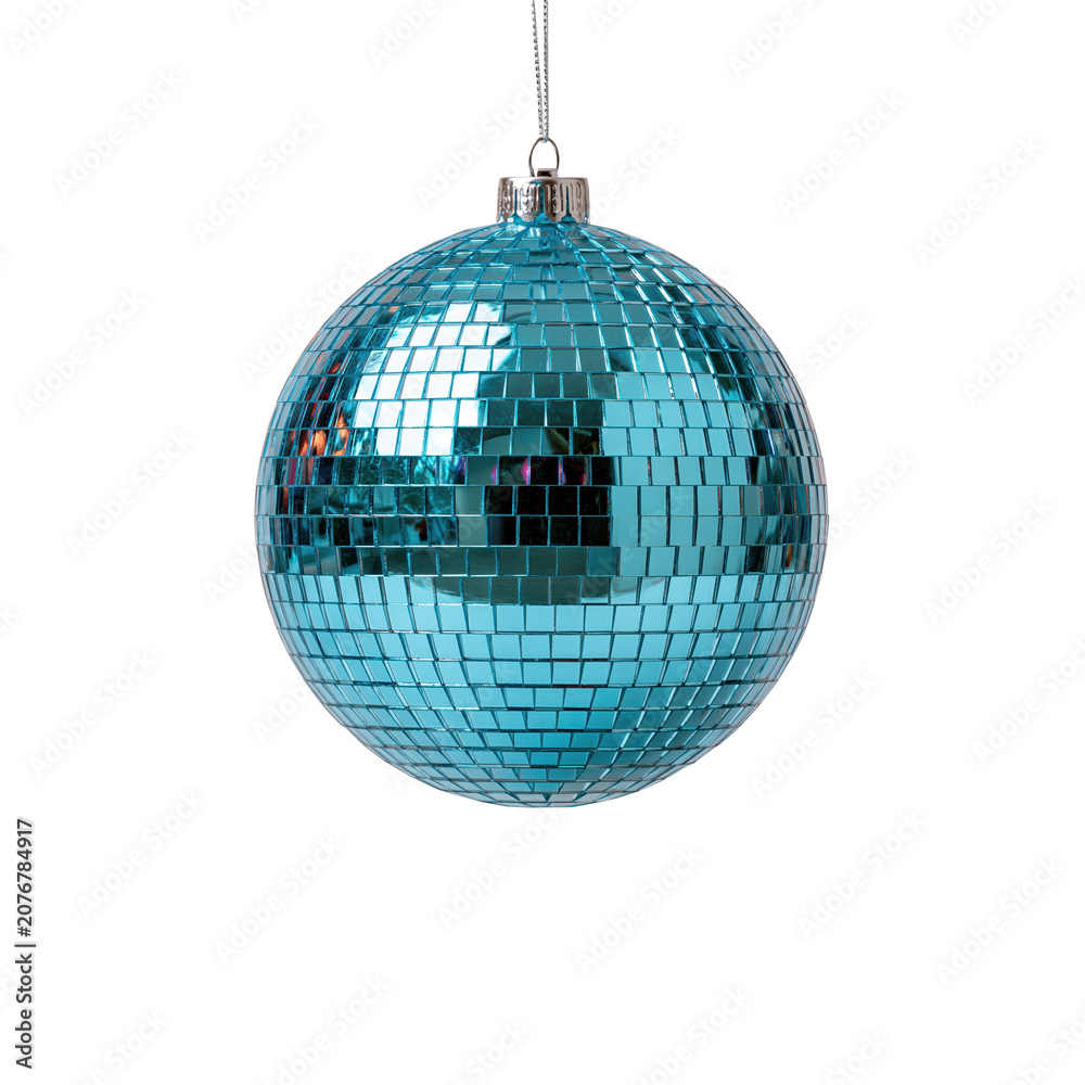 Obraz premium Blue mirrored disco ball ornament on transparent background