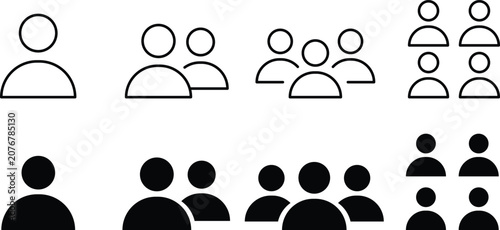 User Profile People Icon Collection Featuring Single Group Team Community Member And Account Symbols In Solid And Outline Styles