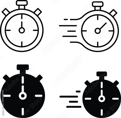 Stopwatch Timer Speed Measurement Icon Collection With Outline And Solid Time Tracking Countdown And Performance Symbols
