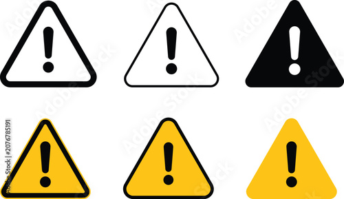 Warning Alert Icon Collection With Outline And Filled Hazard Symbols For Safety Notification Design
