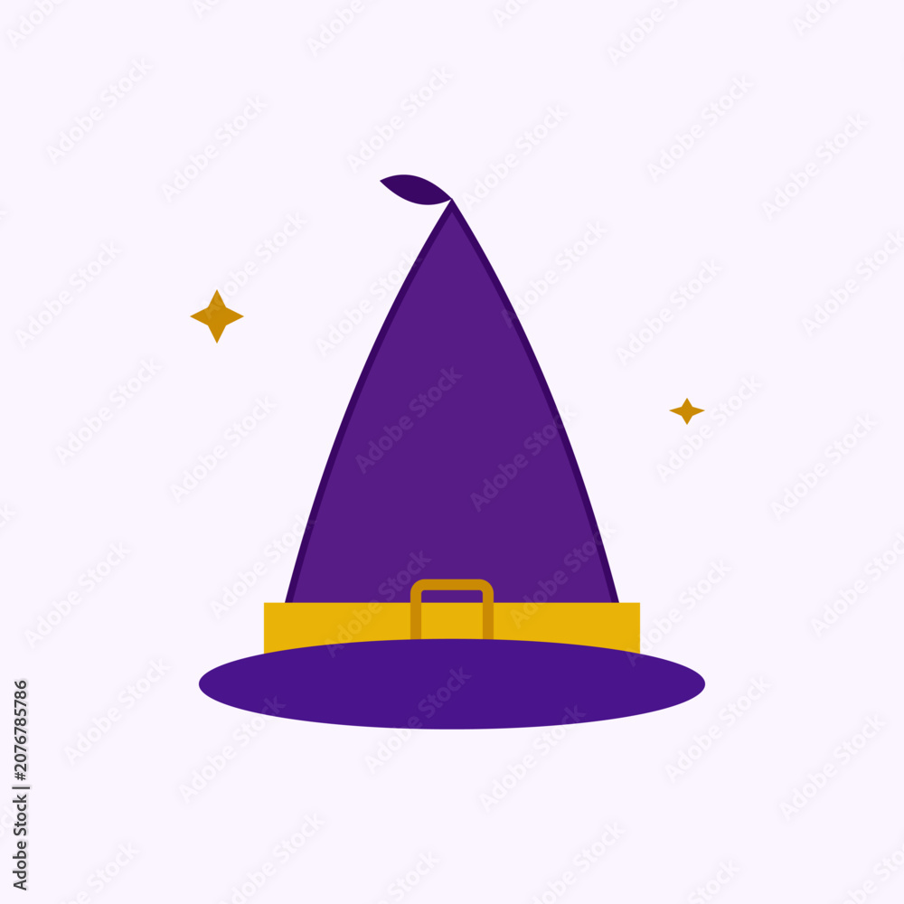 Fototapeta premium Magical purple wizard hat with golden buckle vector illustration for halloween party graphics