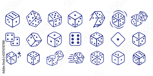 Photos Dice icon set with all six faces in black color in outline style